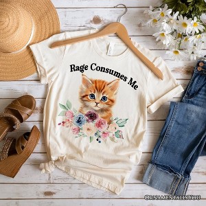 Rage Consumes Me Kitten T-Shirt, Floral White and Natural Tee for Sarcastic Cat Lovers| OrnamentallyYou - 1 of 4