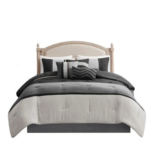 TopComfy Bedding Sets 7 Piece Faux Suede Comforter Set King Soft Faux Suede Fabric With Gentle Plush Touch For Bedroom, Black, 18.9"*14.96"*13.78" - 1 of 4