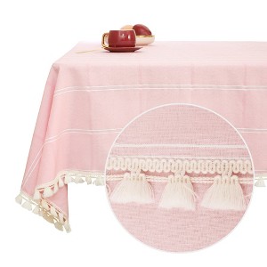 Deconovo Water-Resistant Poly-Cotton Tassel Tablecloth ¨C Indoor Outdoor Dining Table Cover, Multiple Sizes & Colors - 1 of 4