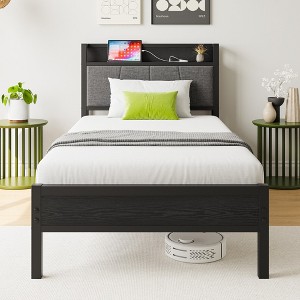 Grungis Bed Frame with Storage Headboard,Modern Platform Bed with Charging Station for Bedroom,No Box Spring Needed, Easy Assembly - 1 of 4
