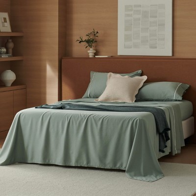 Double Stitch Cotton Tencel Sheet - Bed Sheets Set Queen Size, 4Pc Luxury Hotel Bedding Set, Soft, Cooling & Breathable for Hot Sleepers, Deep Pocket