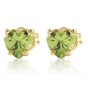 Pompeii3 1ct Heart Shape Peridot Studs Solid 14K Yellow Gold - 1 of 3