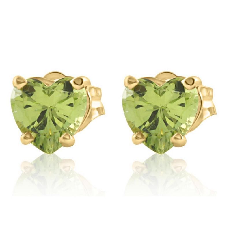 Pompeii3 1ct Heart Shape Peridot Studs Solid 14K Yellow Gold, 1 of 4