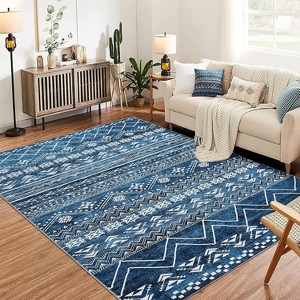 5x7 Soft Ultra-Thin Indoor Floor Foldable Machine Washable Geometric Rug for Living Room, Under Dining Table Home Office Decor Peacock blue - 1 of 4
