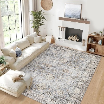 homfan Washable Rugs Vintage Living Room Rug, Soft Oriental Traditional Distressed Farmhouse Rugs for Bedroom Indoor Non-Slip Accent Carpet