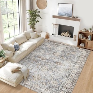 homfan Washable Rugs Vintage Living Room Rug, Soft Oriental Traditional Distressed Farmhouse Rugs for Bedroom Indoor Non-Slip Accent Carpet - 1 of 4