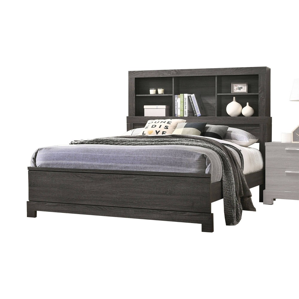 Photos - Bed Eastern King Lantha  with Storage Gray Oak - Acme Furniture: Bookcase H