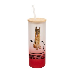 Elanze Designs The Keystone State Pennsylvania Loves German Shepherds Red and White Ombre Frosted Glass Travel Tumbler with Straw and Wooden Lid, 25 - 1 of 4