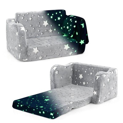 Infans 2-in-1 Kids Couch Folding Toddler Chair with Blanket Gift for 3+ Kids Rainbow