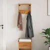Aghana Digitals Solid Pinewood Wall-Mounted Coat Rack with Acacia Finish, 3 Hooks & Shelf for - 3 of 4