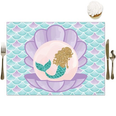 Big Dot of Happiness Let's Be Mermaids - Party Table Decorations - Baby Shower or Birthday Party Placemats - Set of 16