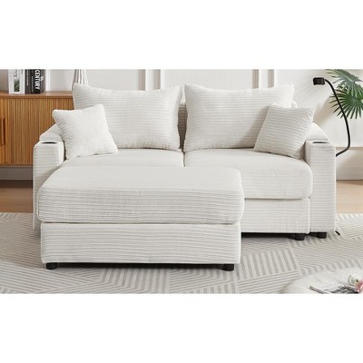 VYNXARIA 72.8in Modern Style Loveseat Sofa Sectional Sofa Couch with Storage Space, A Movable Ottoman, Two Cup Holders,A Phone Holder,Beige