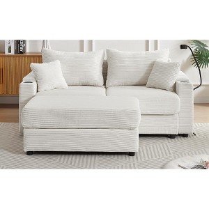 VYNXARIA 72.8in Modern Style Loveseat Sofa Sectional Sofa Couch with Storage Space, A Movable Ottoman, Two Cup Holders,A Phone Holder,Beige - 1 of 4