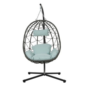 CAVINAS Wicker Swing Egg Chair with Cushion and Stand,Patio Swing Hanging Basket Chair with Stand for Bedroom Porch Garden - 1 of 4