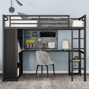 Sapphtopaz Metal High Loft Bed with Wardrobe, Desk, Safety Guardrail & Storage Shelves, Versatile Gaming Loft for Kids, Teens & Gamers, Space-Saving - 1 of 4