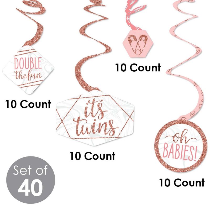 Big Dot of Happiness It's Twin Girls - Pink and Rose Gold Twins Baby Shower Hanging Decor - Party Decoration Swirls - Set of 40, 5 of 9