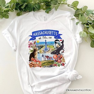 Artistic Massachusetts State Themes and Landmarks T-Shirt, Tee for History and Travel Lovers| OrnamentallyYou - 1 of 4