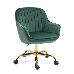 Vynxaria 360¡ã Green Velvet Swivel Accent Chair with High Back - Adjustable Office Chair - 1 of 4