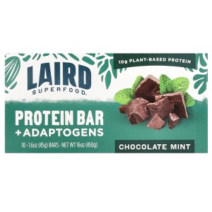 Laird Superfood Protein Bar + Adaptogens, Chocolate Mint, 10 Bars, 1.6 oz (45 g) Each - 1 of 3