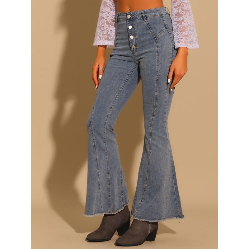 Allegra K Women's Bell Bottom High Rise Stretchy Retro Flared Denim Jeans Pants, 2 of 6