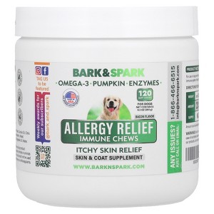 Bark&Spark Allergy Relief Immune Chews, Itchy Skin Relief, For Dogs, Bacon Flavor, 120 Soft Chews, 9.3 oz (264 g) - 1 of 4