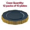 Smarty Had A Party 10.25" Navy with Gold Rim Round Blossom Disposable Plastic Dinner Plates (120 Plates) - 4 of 4