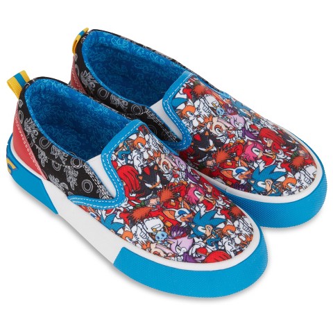 Мужские кроссовки Sonic the Hedgehog Boys Sonic the Hedgehog Sneakers - Sonic Slip On Canvas Sneakers - Sonic, Tails, Knuckles and Shadow Athletic Sneakers (Blue, 3)