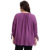 Women's Plus Size Tie Tassel V Neck Hollow Bowknot 3/4 Sleeve Adjustable Cuffs Casual Blouses - Agnes Orinda - 4 of 4
