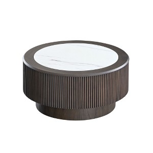 31.5" Modern Round Coffee Table, Faux Marble Pattern Table with Sturdy Pedestal for Living Room & Bedroom - 1 of 4