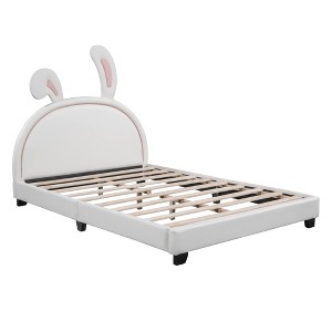 Full Size Upholstered Leather Platform Bed, with Ears, Easy Assembly, for Kids - 1 of 4