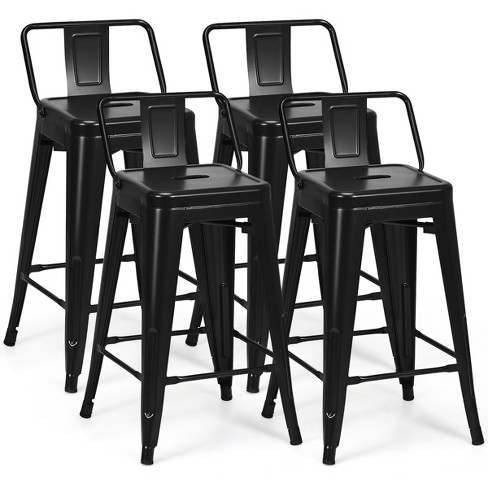 Costway Set of 4 Low Back Metal Counter Stool 24 Seat Height Industrial Bar Stools Black