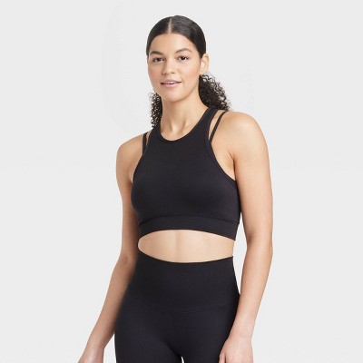 Shop Solid Double Layer Seamless Sports Bra with Racerback Online