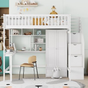 NicBex Full Size Bunk Bed with Desk Loft Bed Bed Frame with Shelves, Wardrobe, Storage Stair and Full Length Guardrails, No Box Spring Required - 1 of 4