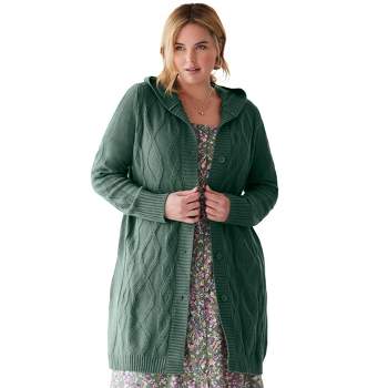 Woman Within Women's Plus Size Hooded Cable Cardigan