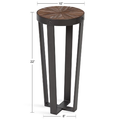 Gerhardt 22" Round Rustic Brown Wood and Metal Drink Table
