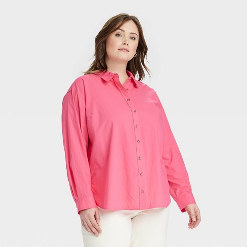 Women's Oversized Long Sleeve Button-down Shirt - Universal Thread™ Pink 4x  : Target