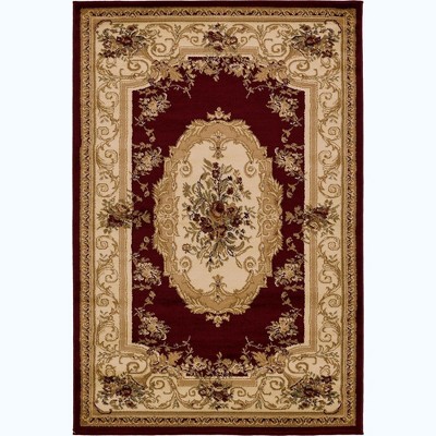Burgundy and Beige Floral Synthetic 4' x 6' Area Rug