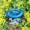 7" Reflective Crackle Glass Birdbath Bowl with Short Stand Teal Blue - Achla Designs: Weather-Resistant, No Assembly Required - 3 of 3