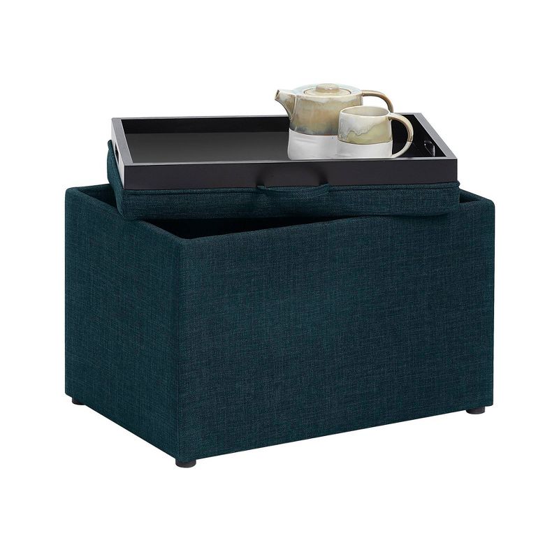 Breighton Home Luxe Comfort Storage Ottoman with Reversible Tray Top Lid Dark Blue Fabric, 4 of 7