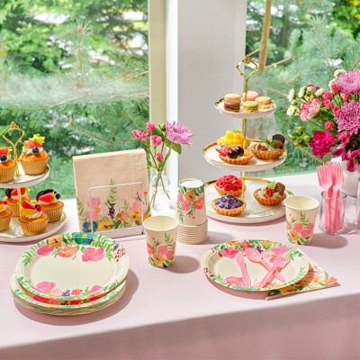 Floral Watercolor Disposable Tea Party Set, 144 Pieces