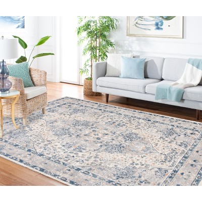 Cream and Beige Hand-Knotted Wool Rectangular Area Rug