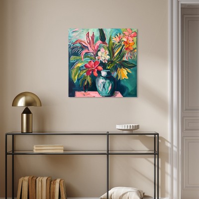 Vibrant Tropical Flowers in Vase Gallery Wrapped Canvas Art, 24" x 24"