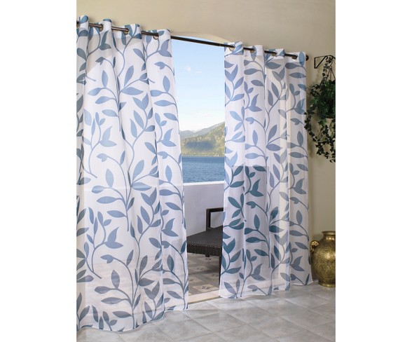 Outdoor D&#233;cor&#174; Escape Leaf Indoor/Outdoor Grommet Top Sheer Curtain Panel - Blue (54"x84")