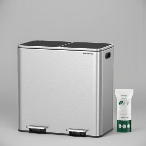 Trash Can, 21.2 Gallon (80 L) Garbage Can for Kitchen, with 15 Trash Bags, 2 Compartments, Airtight, Silver - 1 of 3