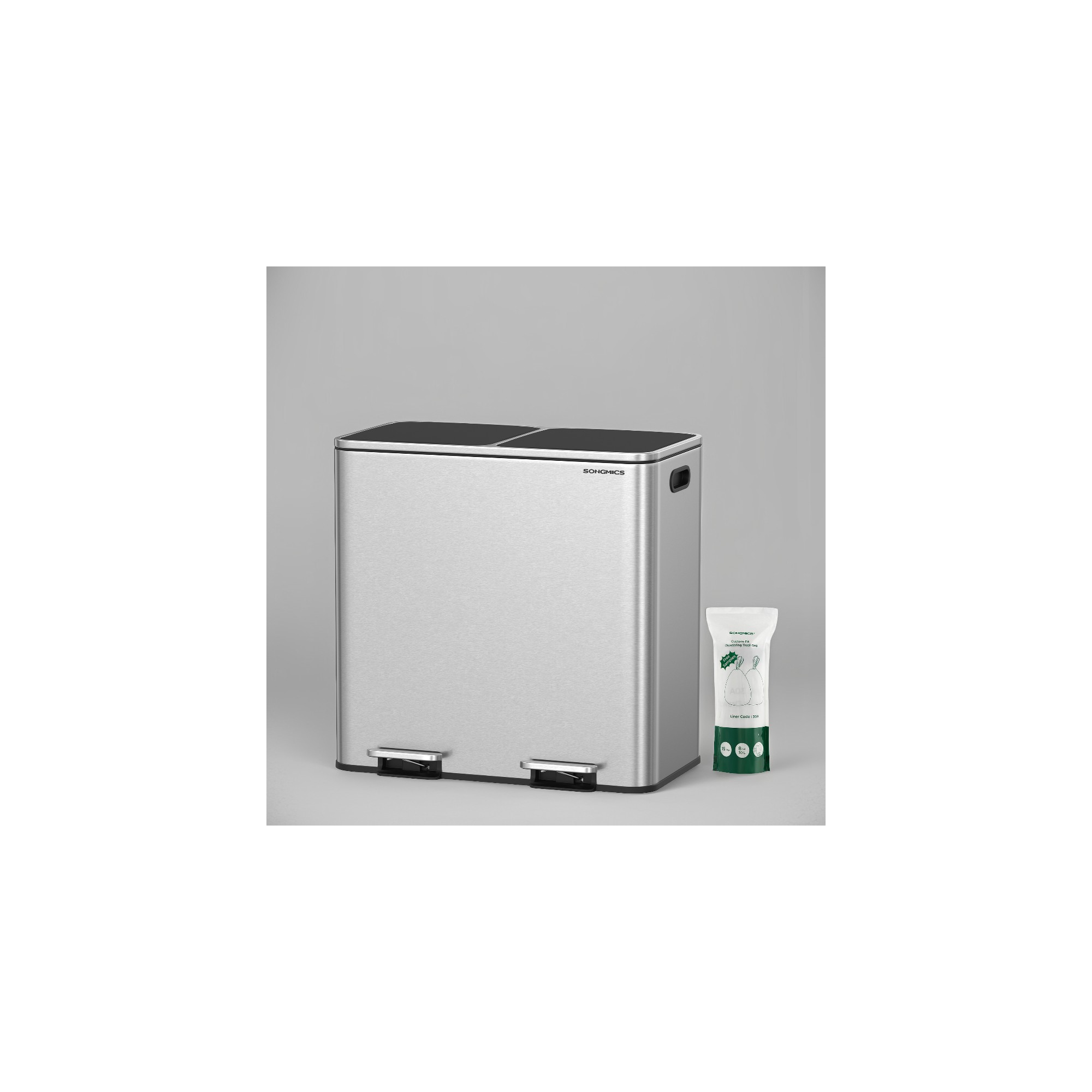 Trash Can, 21.2 Gallon (80 L) Garbage Can for Kitchen, with 15 Trash Bags, 2 Compartments, Airtight, Silver