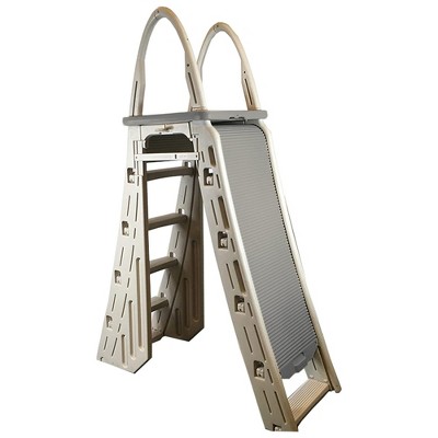 Confer Plastics 7200 Adjustable A-Frame Safety Ladder Steps with Roll-Guard for Above Ground Swimming Pool, 48"to 56" Height, Gray