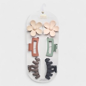 Hair Essentials Women's Hair Clip Set - Flower, Rectangle, and Modern Claw Clips in Neutral Colors, (6-Piece or 18-Piece Packs) - 1 of 4