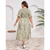 Clearlove Women's Plus Size Square Neck Puff Short Sleeve Self Tie Front A Line Dress - 4 of 4