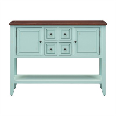 OUTSUPPLY Vintage Console Table with 4 Drawer and Bottom Shelf for Living Room, Entryway & Kitchen