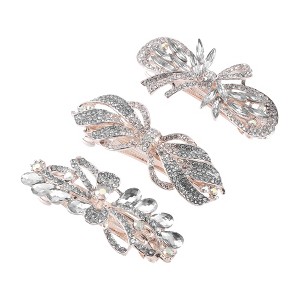 Unique Bargains Women's Sparkly Rhinestones Hair Clips Hair Barrettes Hairpin 3 Pcs - 1 of 4